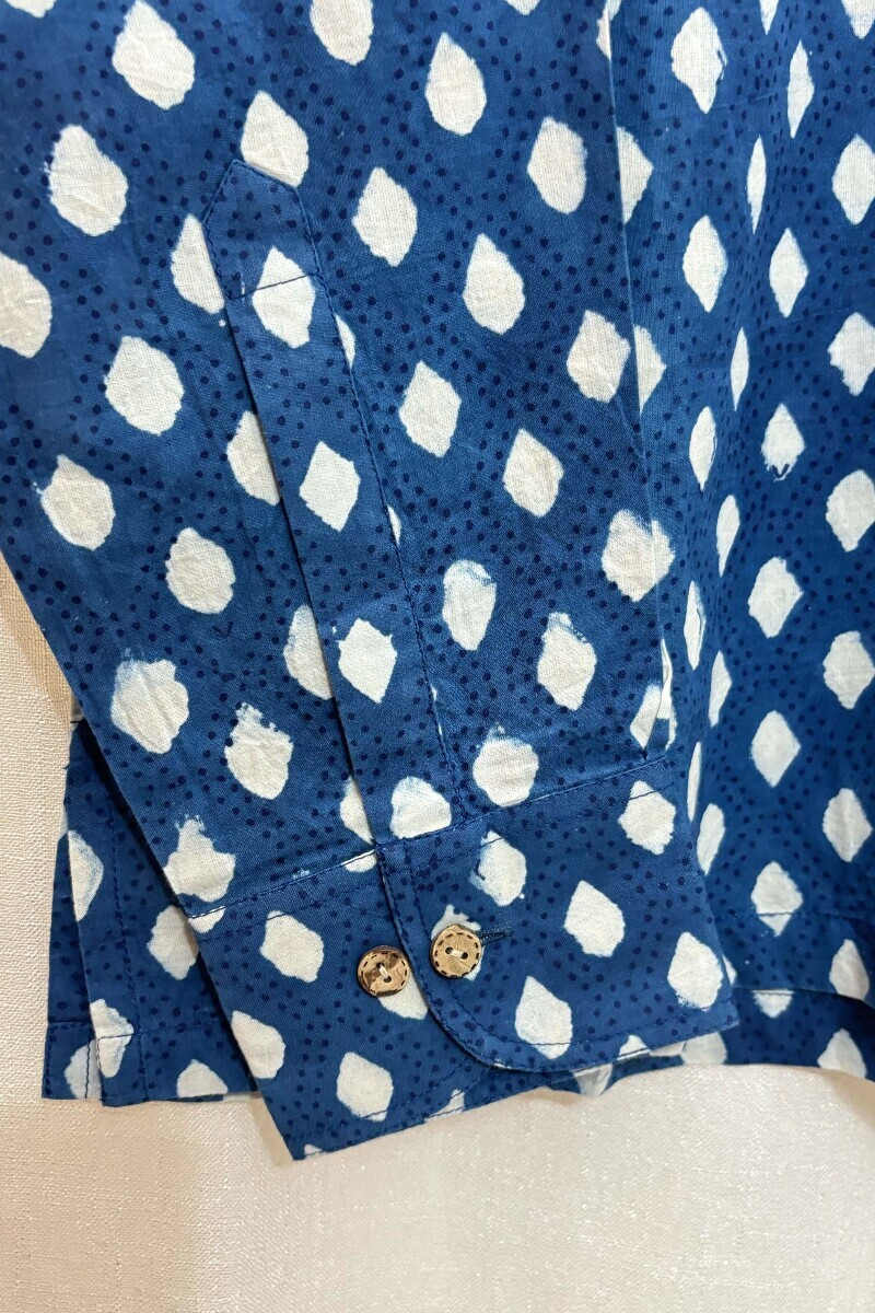Indigo Hand Block-Printed Cotton Shirt