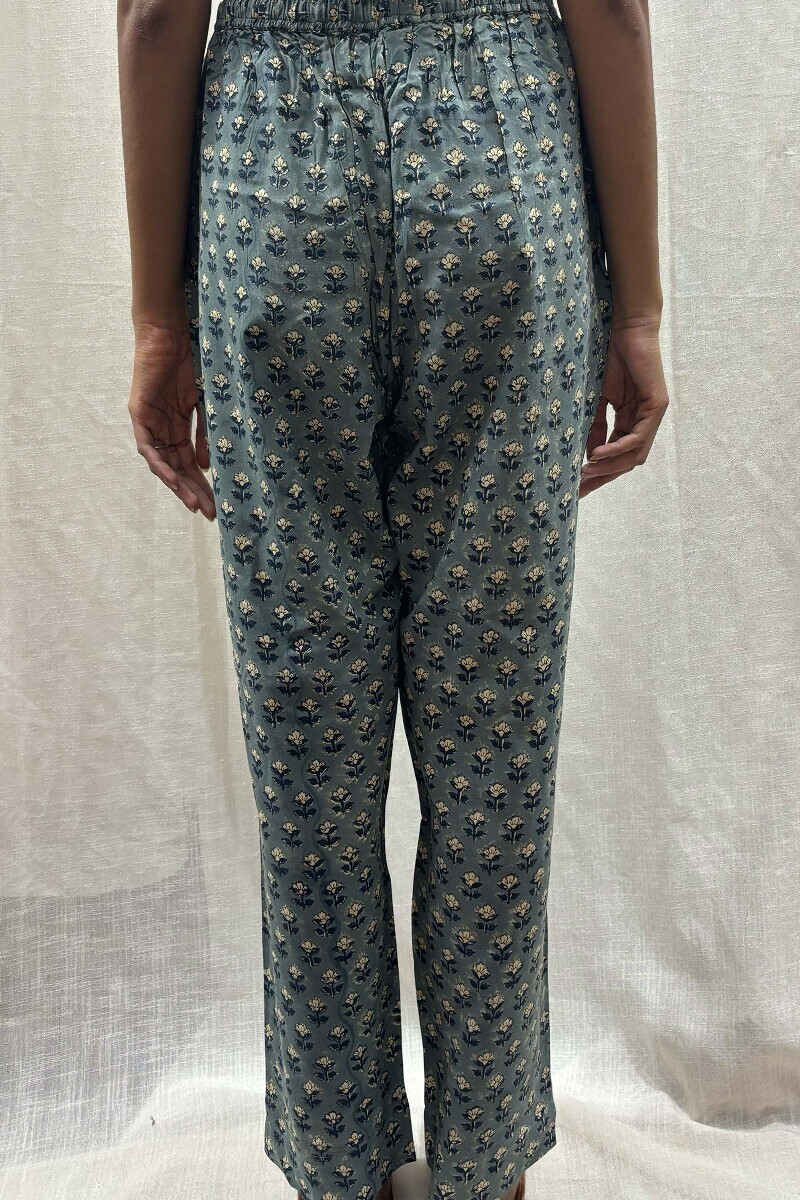 Blue Hand Block-Printed Narrow Pants