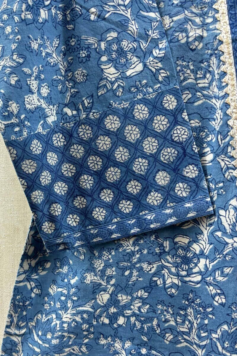Indigo Hand Block-Printed Straight Cotton Kurta