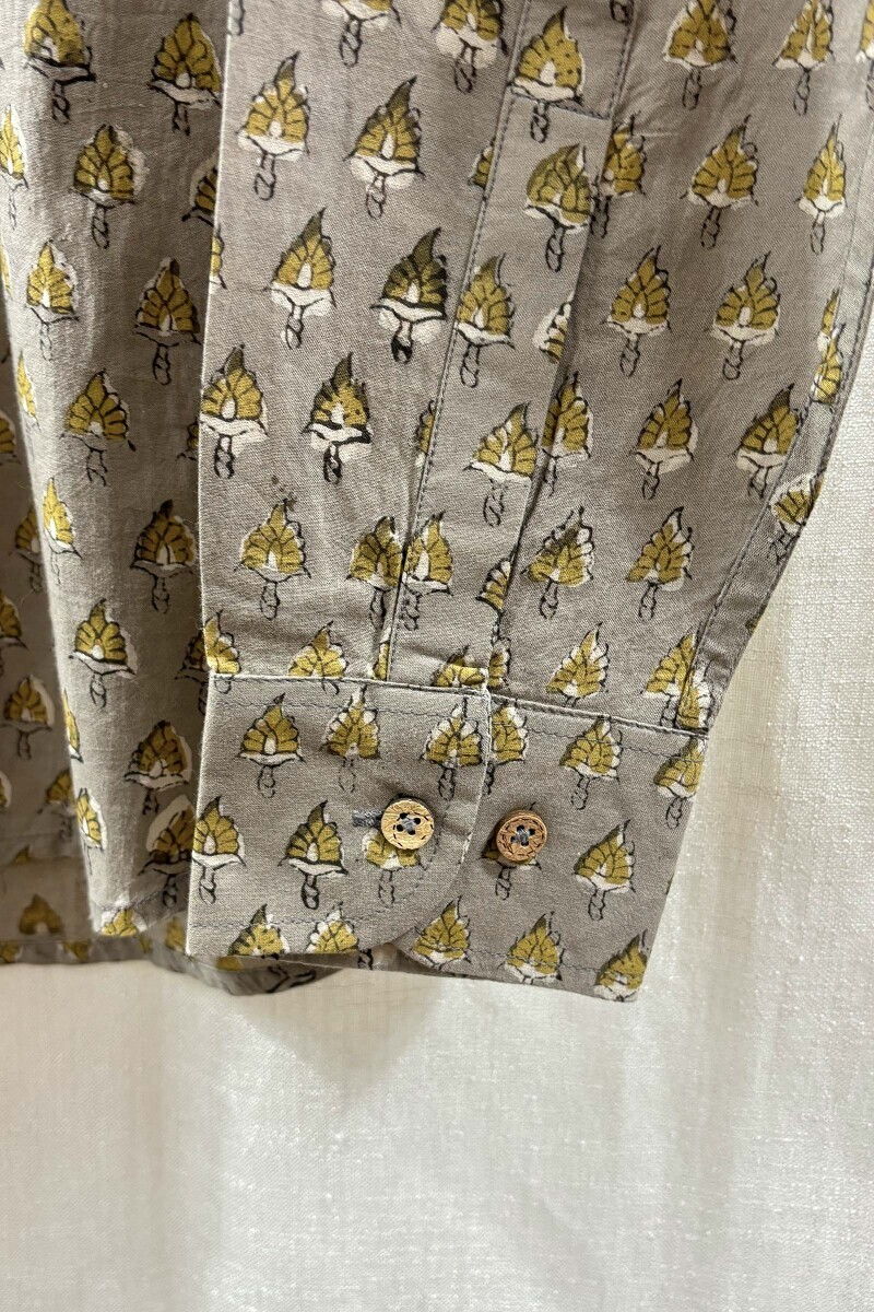 Green Hand Block-Printed Cotton Shirt