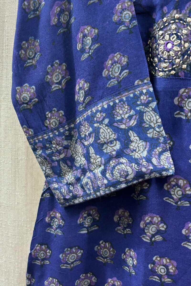 Purple Hand Block-Printed Straight Kurta