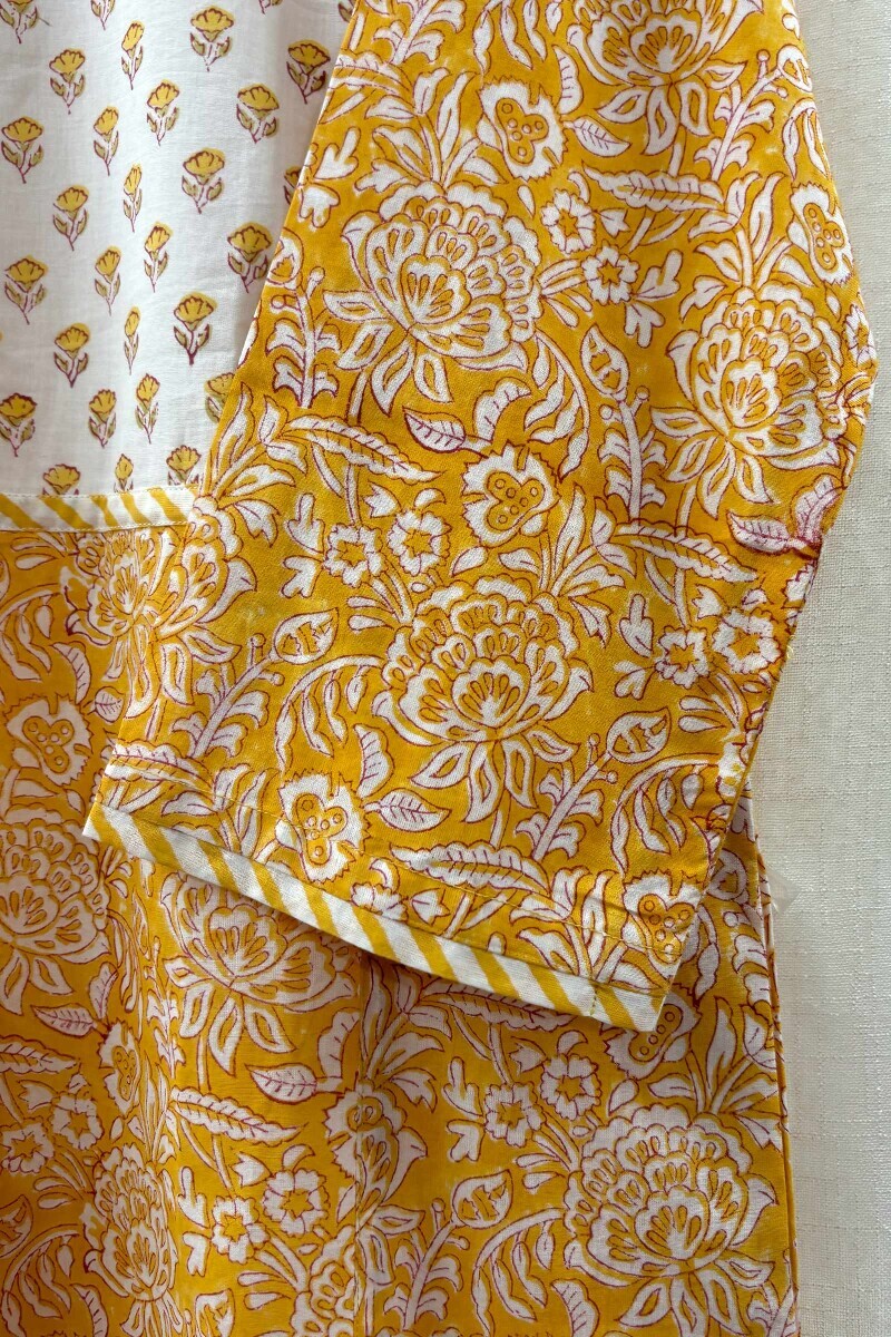 Yellow Hand Printed Kaftan
