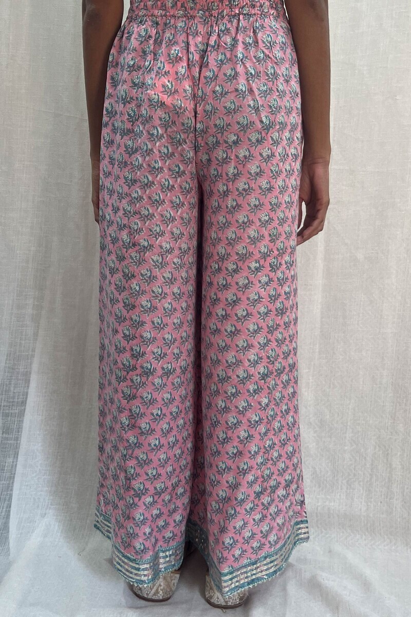 Pink Hand Block-Printed Viscose Palazzo