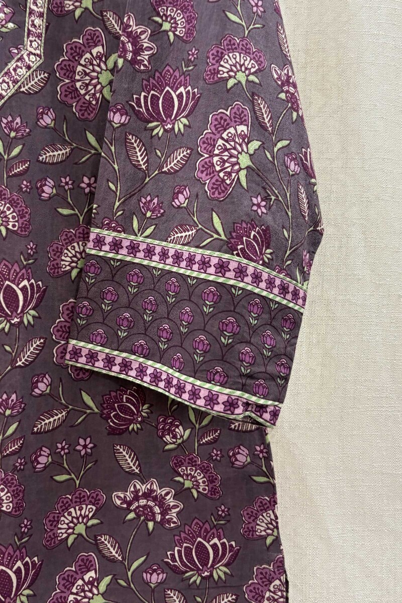 Purple Hand Screen-Printed Kurta