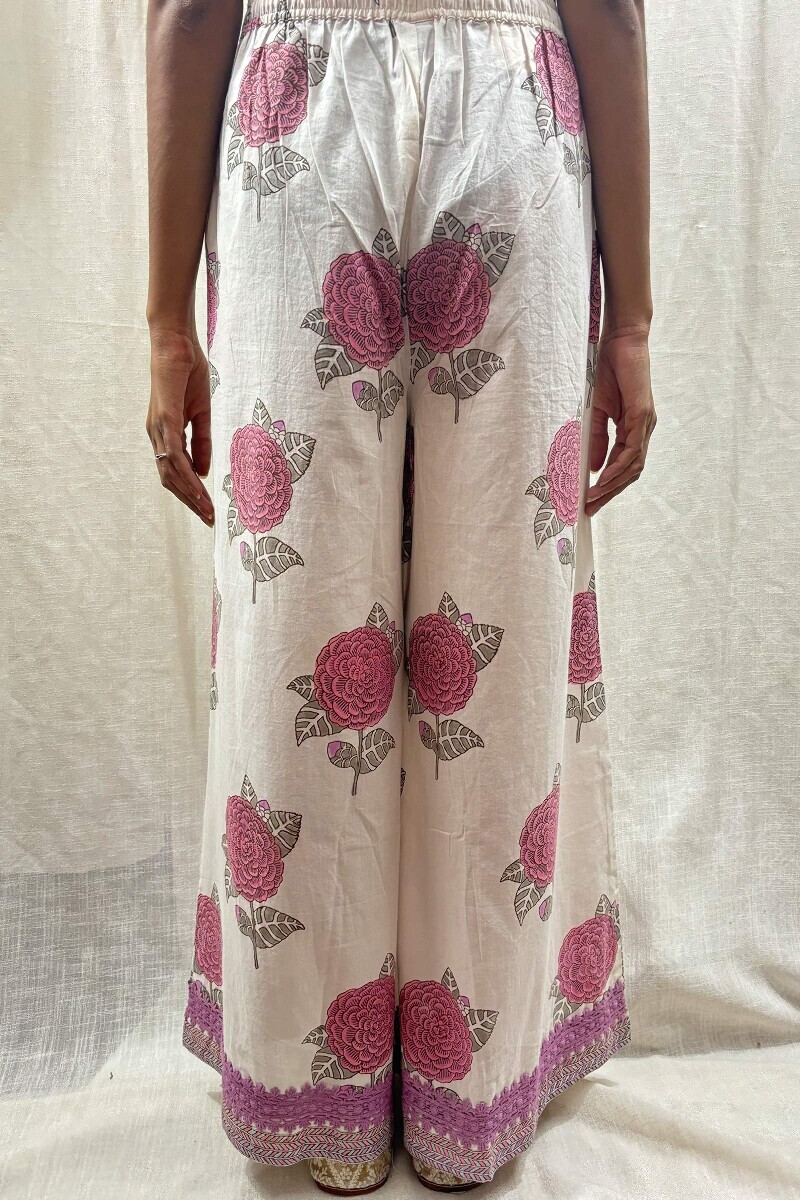 Off-White Hand Block-Printed Cotton Palazzo