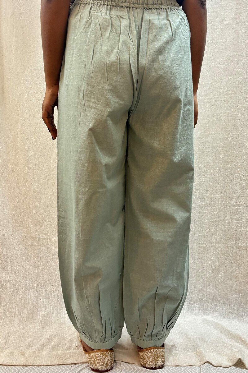 Green Handcrafted Cotton Izhaar Pants