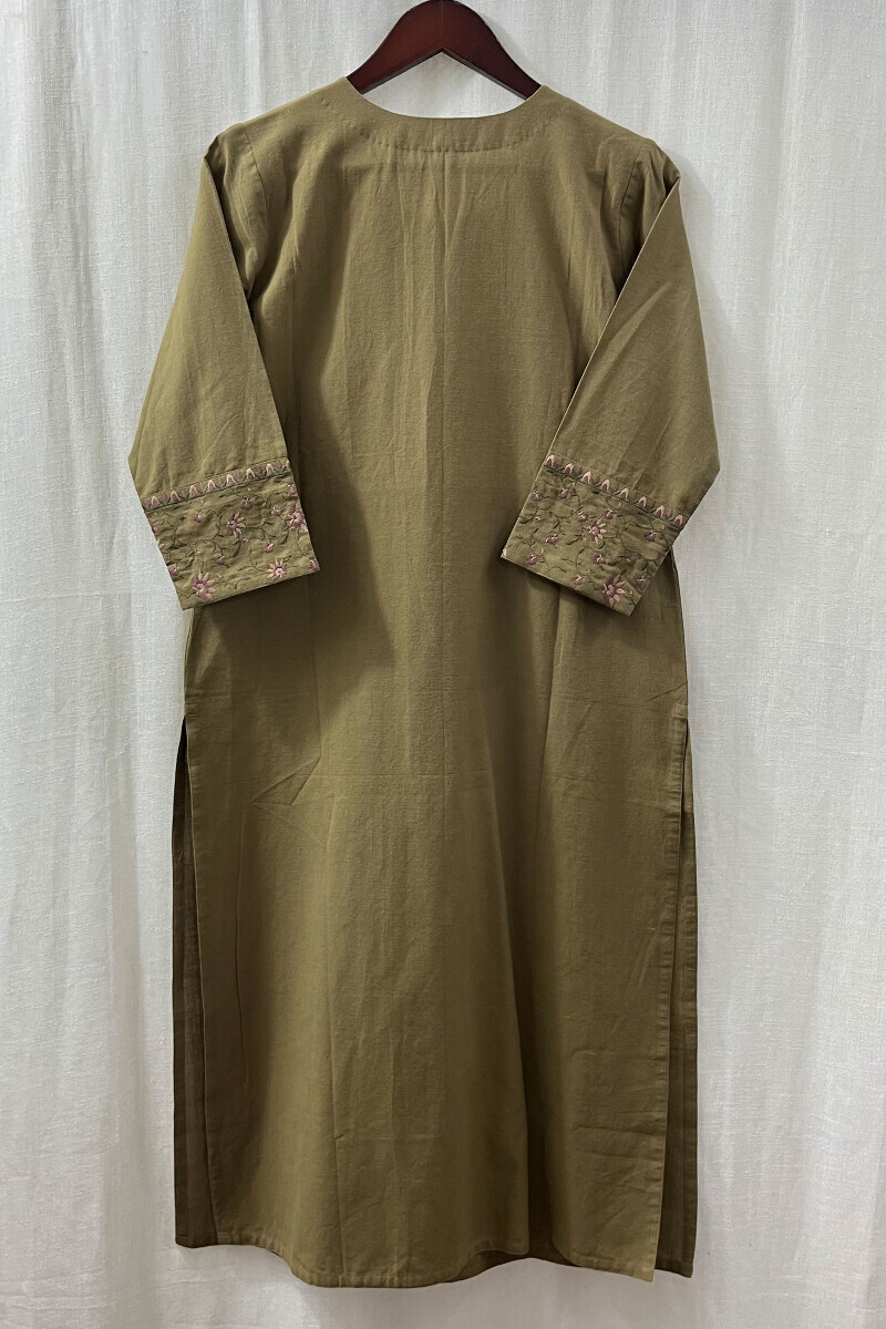 Pink Handcrafted Straight Cotton Kurta