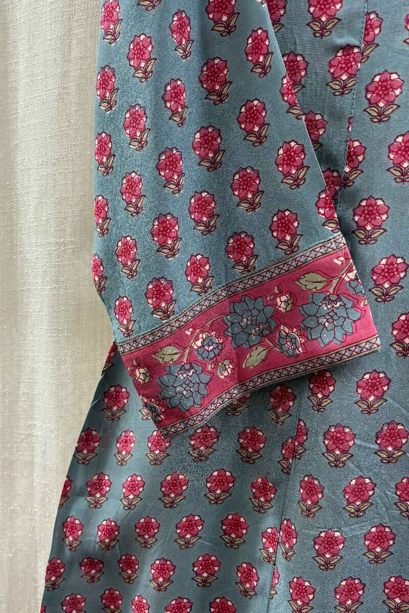 Blue Hand Block-Printed A-Line Modal Kurta