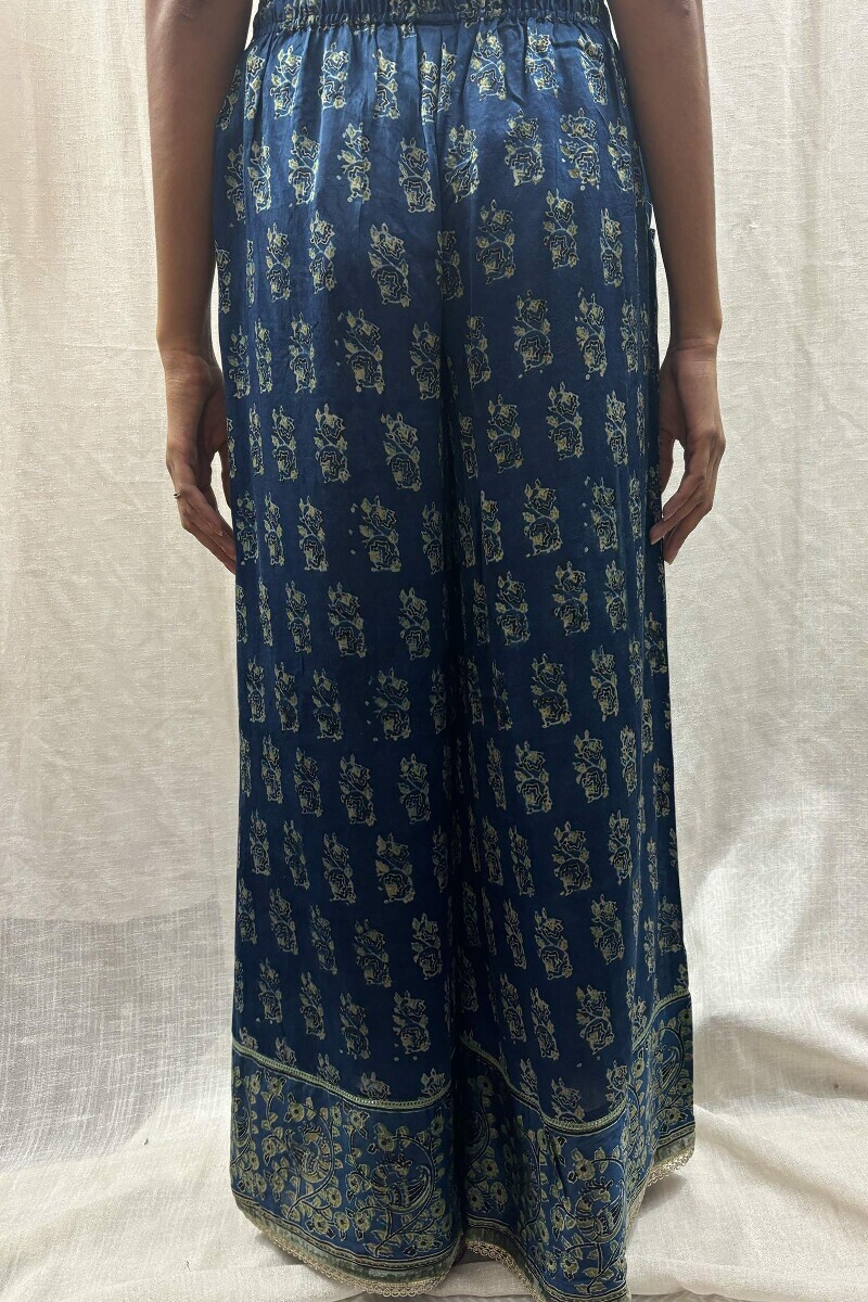 Blue Hand Block-Printed Viscose Palazzo