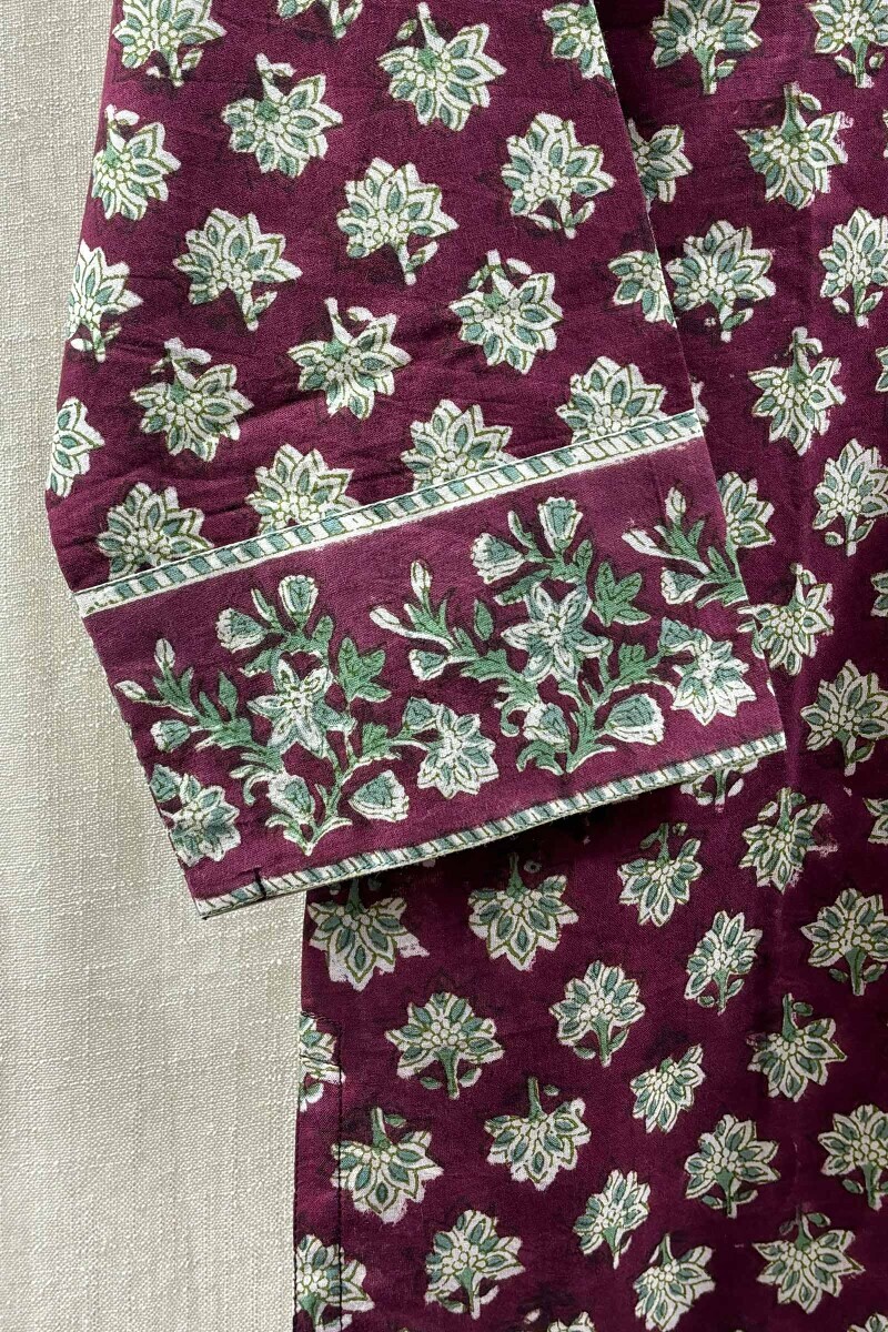 Maroon Hand Block-Printed Top for Women