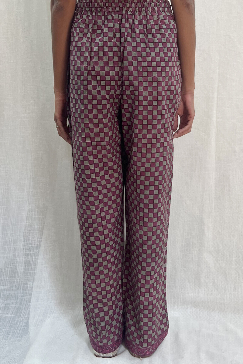 Grey Hand Block-Printed Cotton Straight Farsi