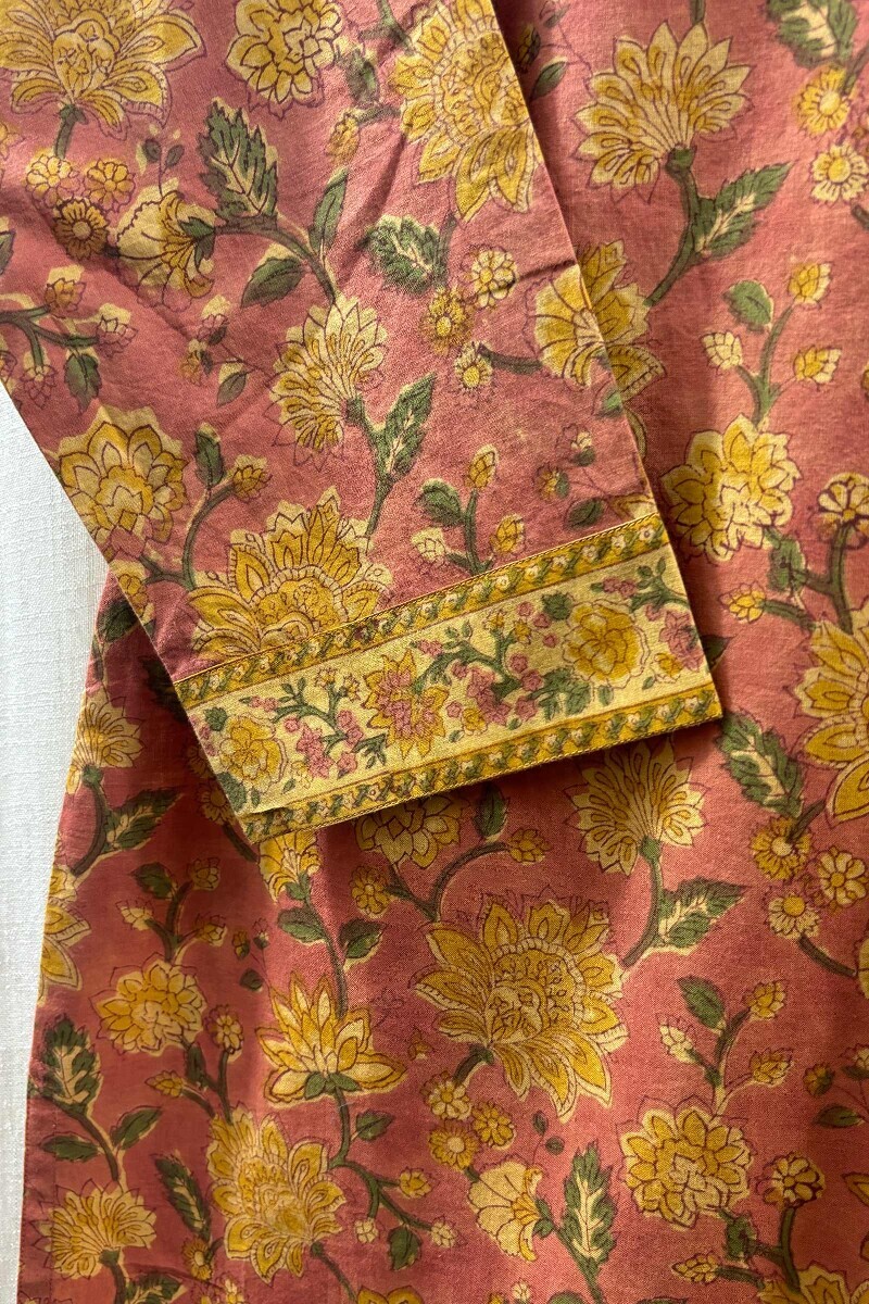 Pink Hand Block-Printed Straight Cotton Kurta
