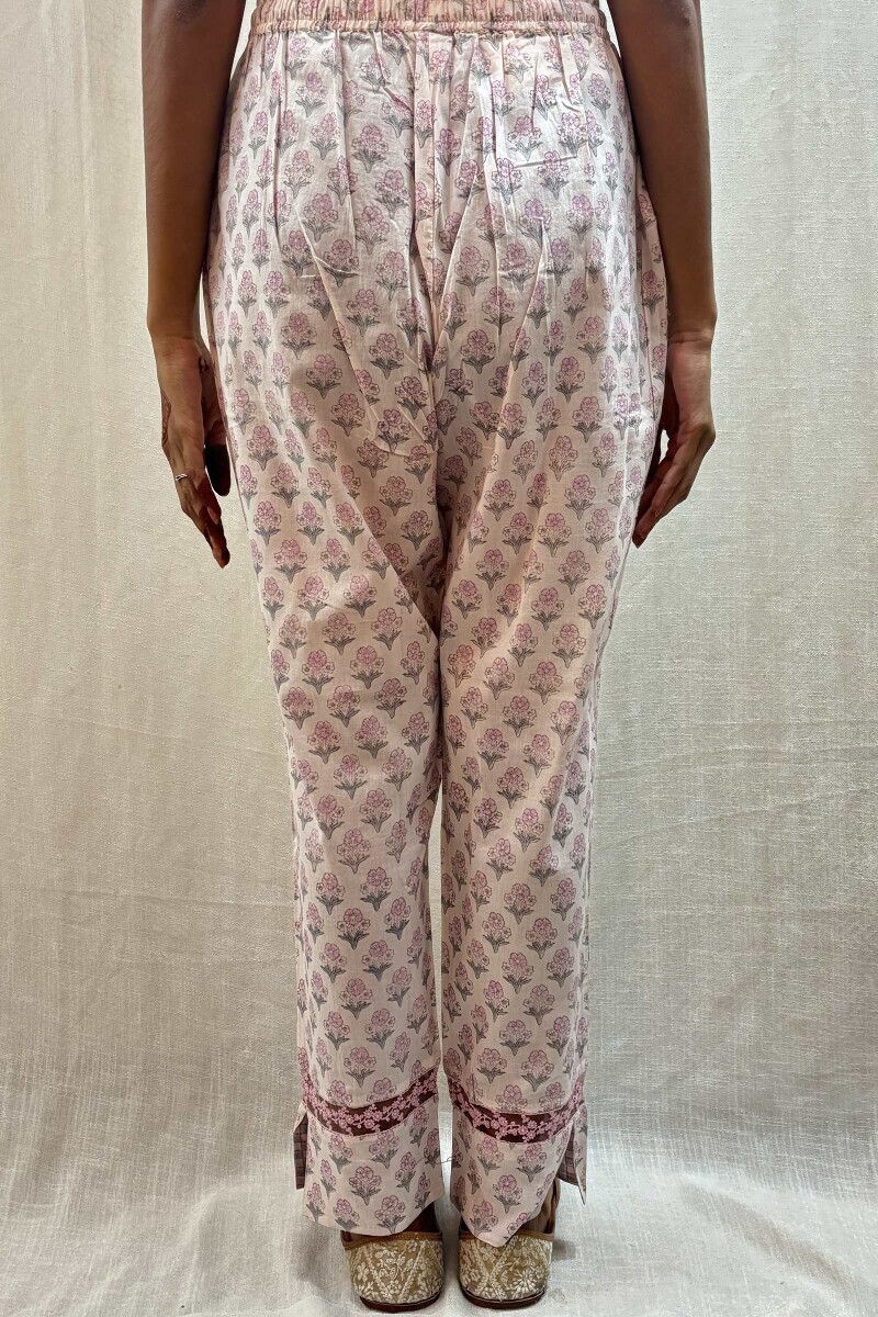 Off-White Hand Block-Printed Cotton Narrow Pants