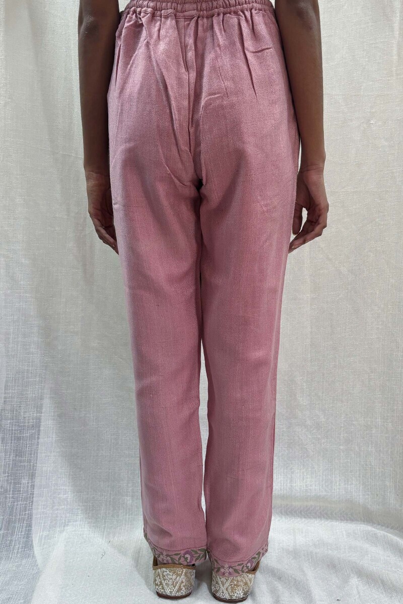 Pink Handcrafted Faux Wool Narrow Pants