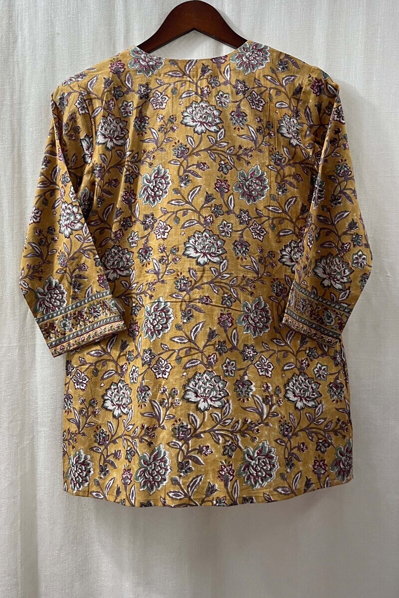 Yellow Hand Block-Printed Cotton Top