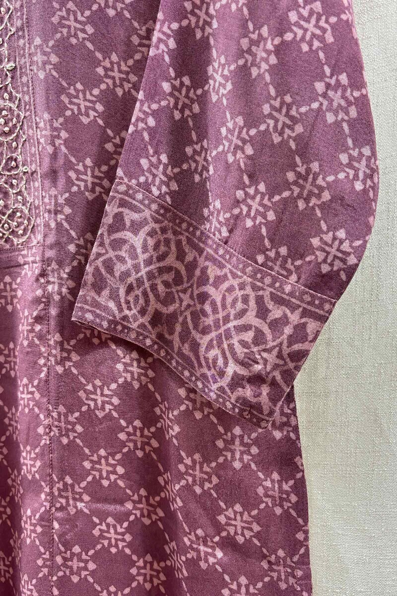 Purple Printed Straight Viscose Kurta