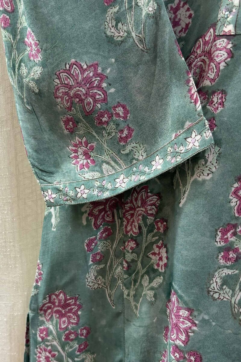 Green Hand Block-Printed Straight Kurta