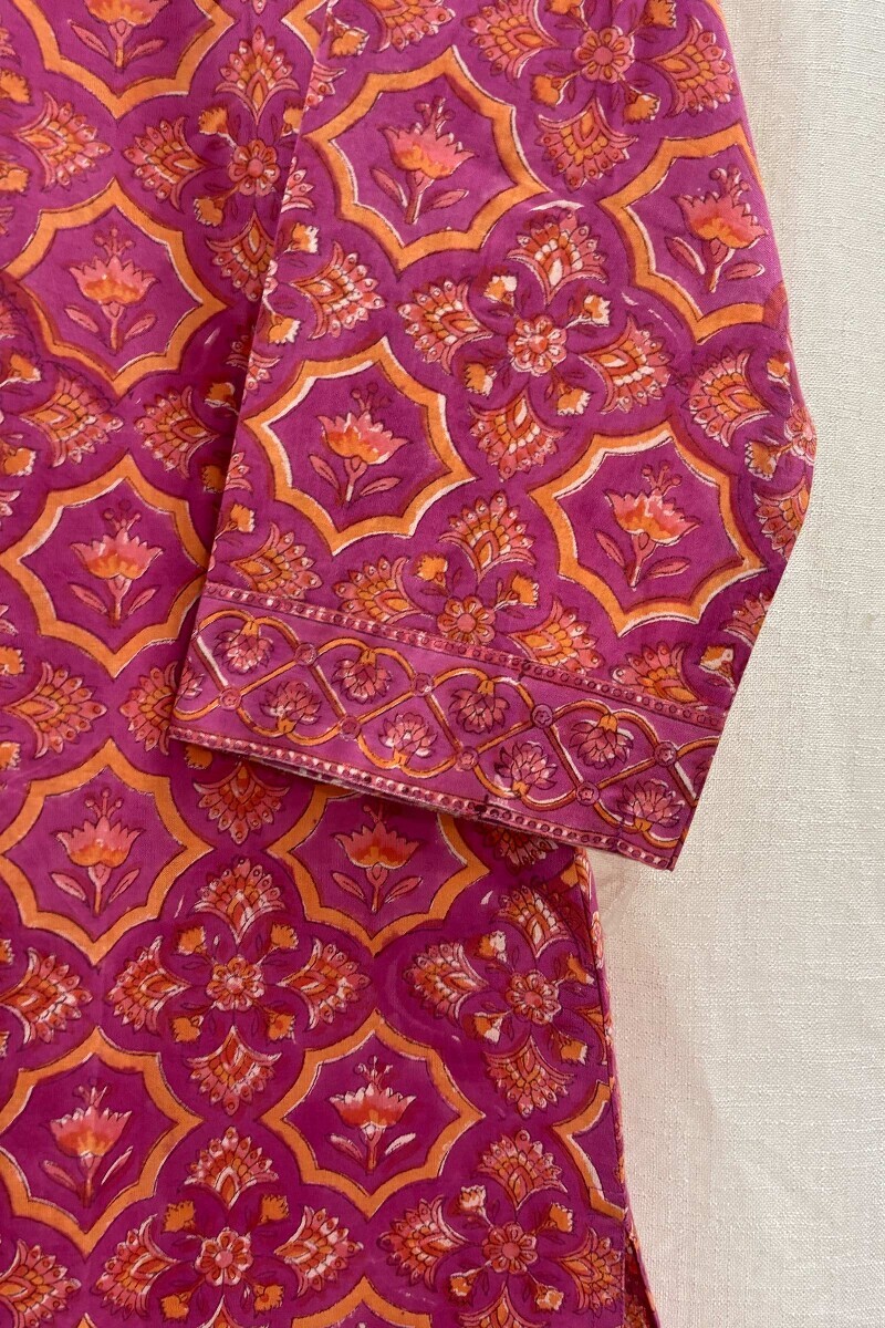Purple Hand Block-Printed Kurta