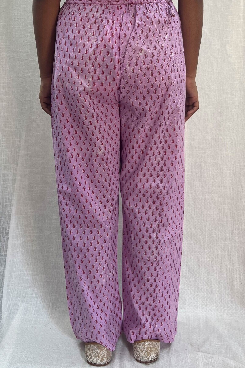 Pink Hand Block-Printed Cotton Straight Farsi