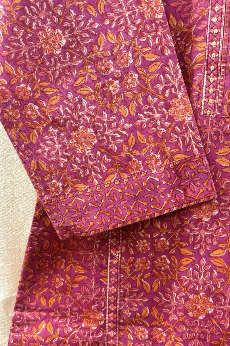 Purple Hand Block-Printed Kurta