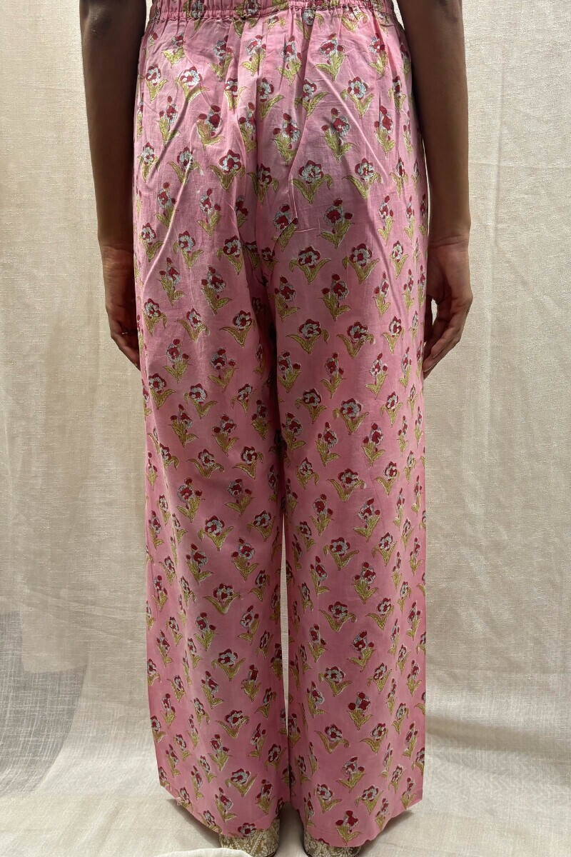 Pink Hand Block-Printed Cotton Straight Farsi