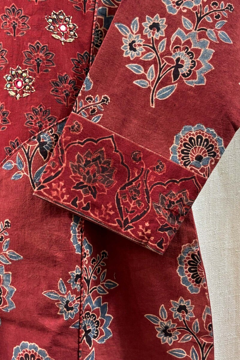 Red Hand Block-Printed Kurta