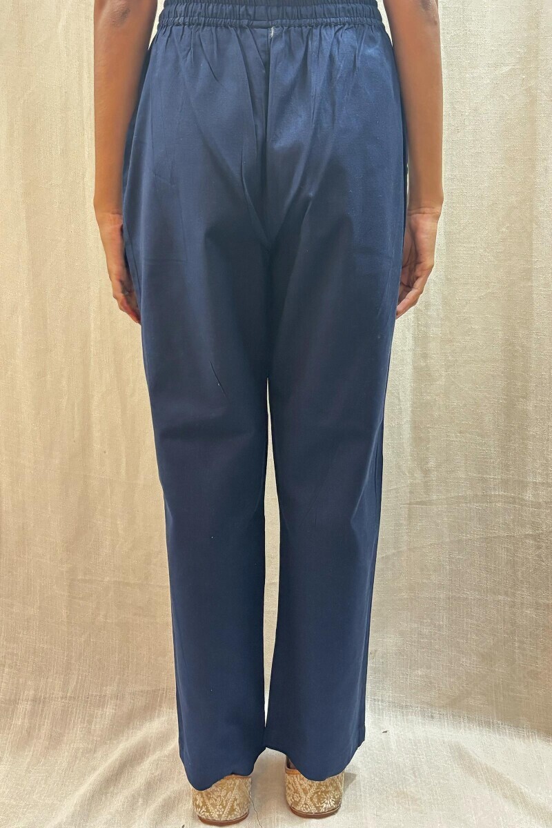Blue Handcrafted Handloom Cotton Narrow Pants