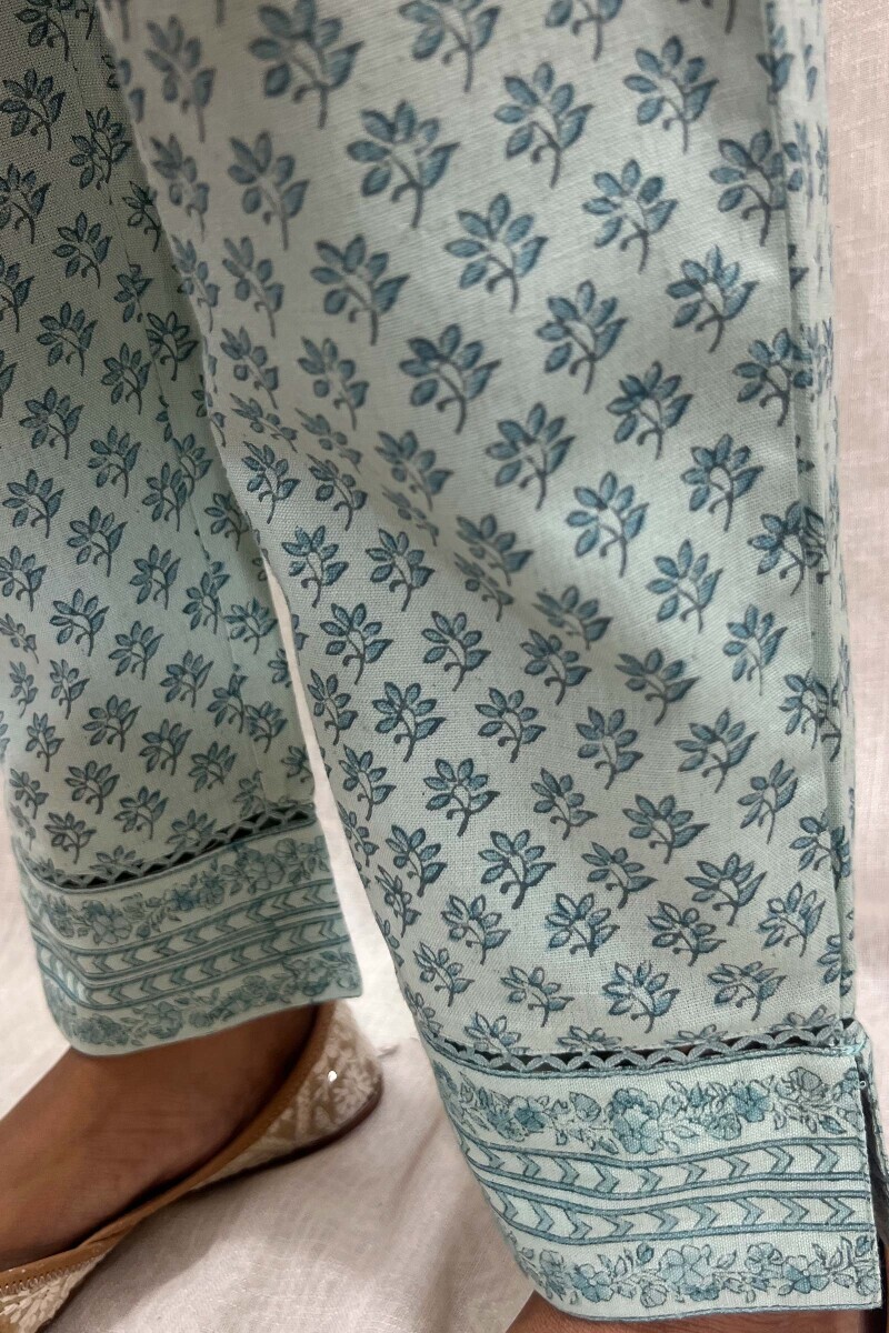 Blue Hand Block-Printed Cotton Narrow Pants