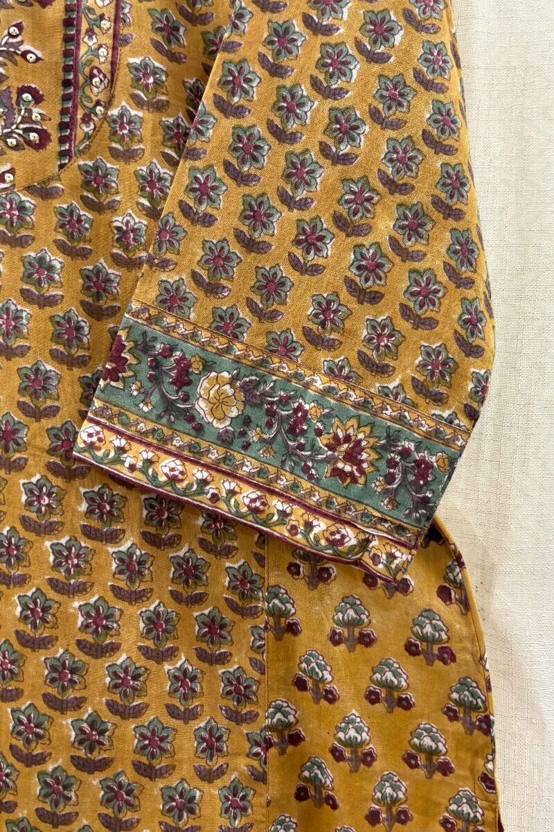 Mustard Hand Block-Printed Kurta