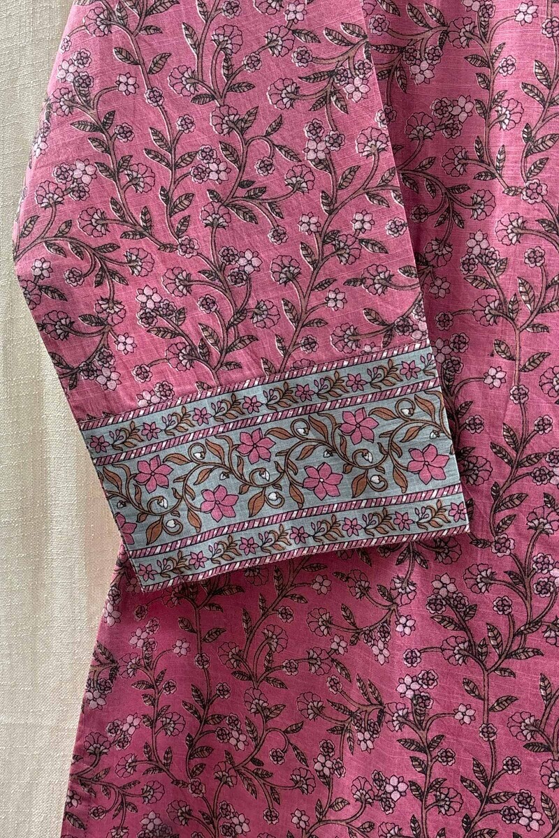 Pink Hand Printed Straight Kurta