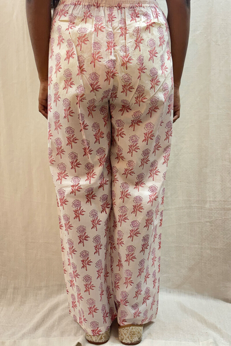 White Hand Block-Printed Cotton Straight Farsi