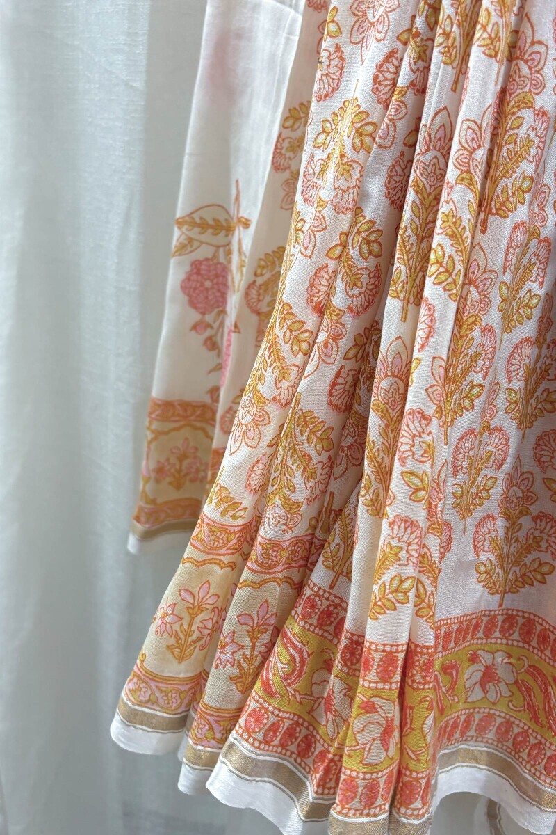 Sanganeri Hand Block-Printed Cotton Silk Saree