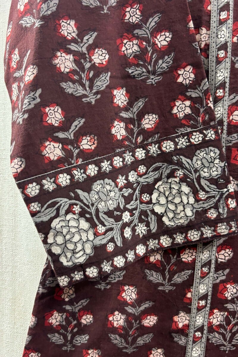 Brown Hand Block-Printed Straight Kurta