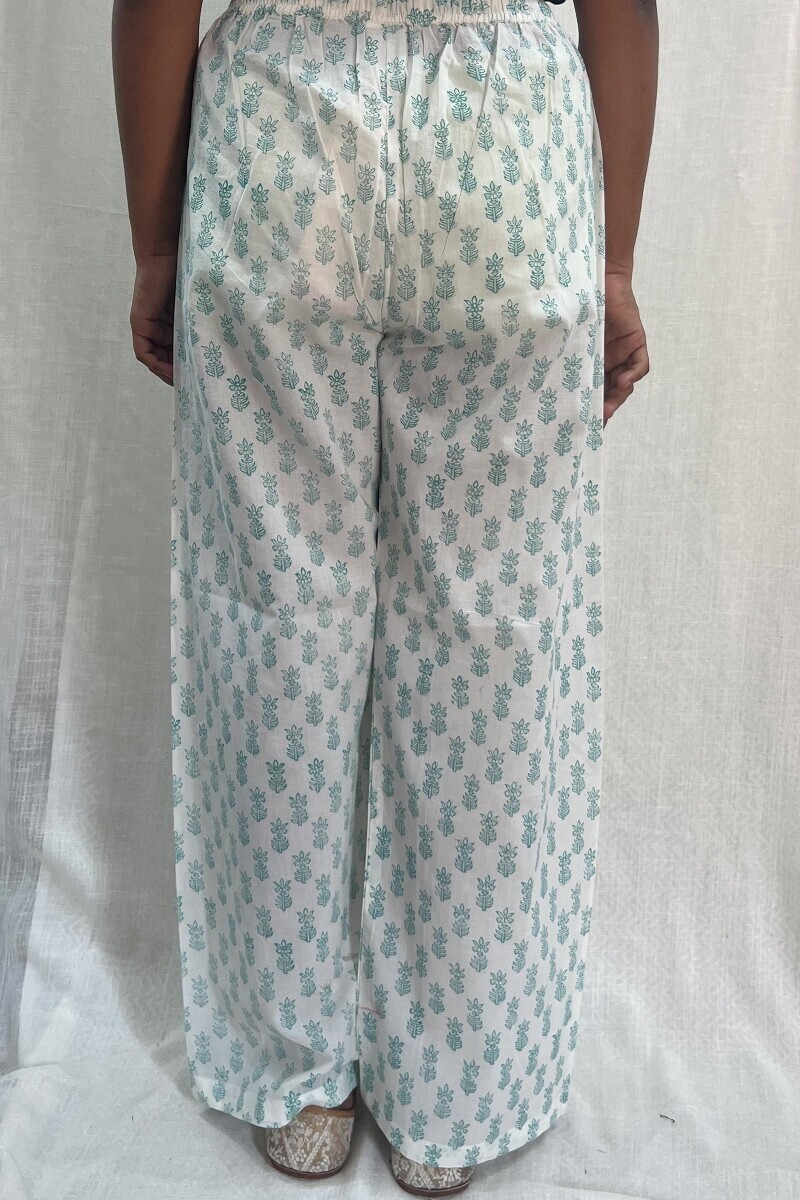 White Hand Block-Printed Cotton Straight Farsi