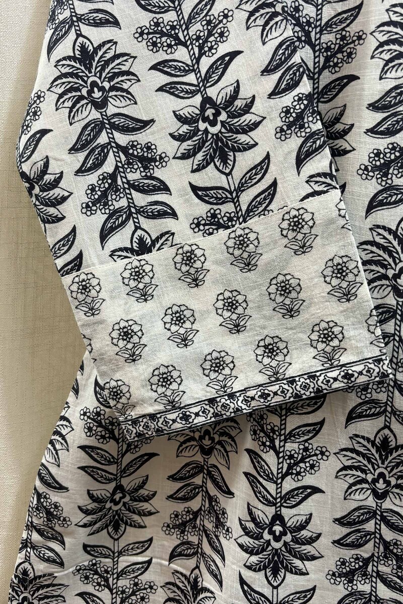 White Hand Screen-Printed Kurta