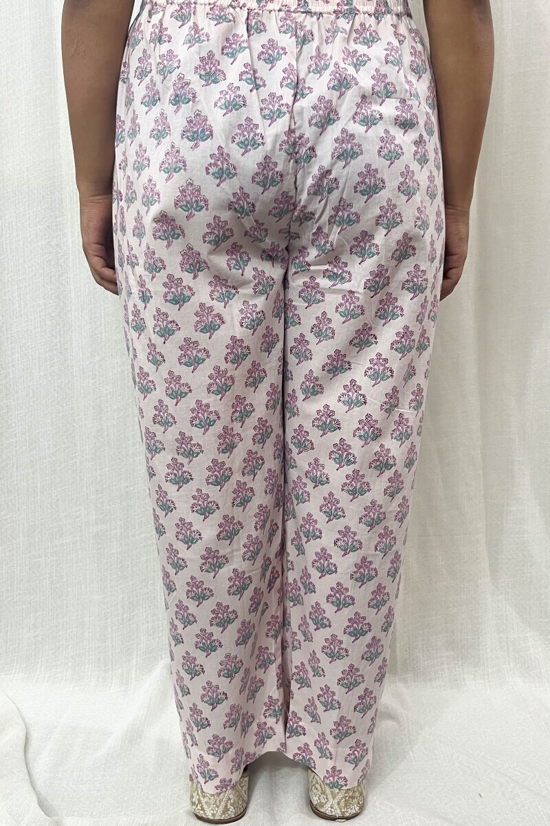 Pink Hand Block-Printed Cotton Narrow Pants