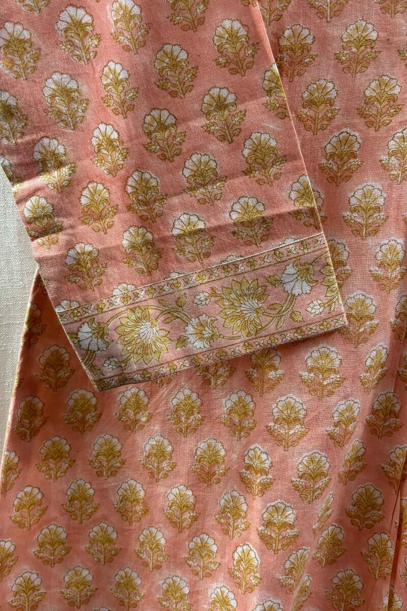 Peach Hand Block-Printed Cotton Top