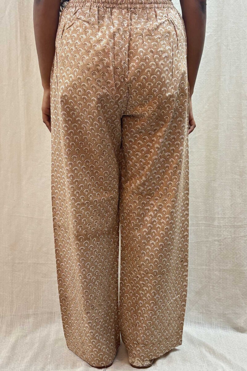 Brown Hand Block-Printed Cotton Straight Farsi