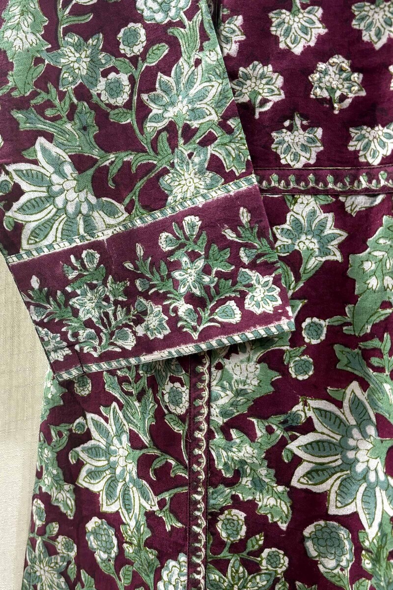 Maroon Hand Block-Printed Straight Kurta