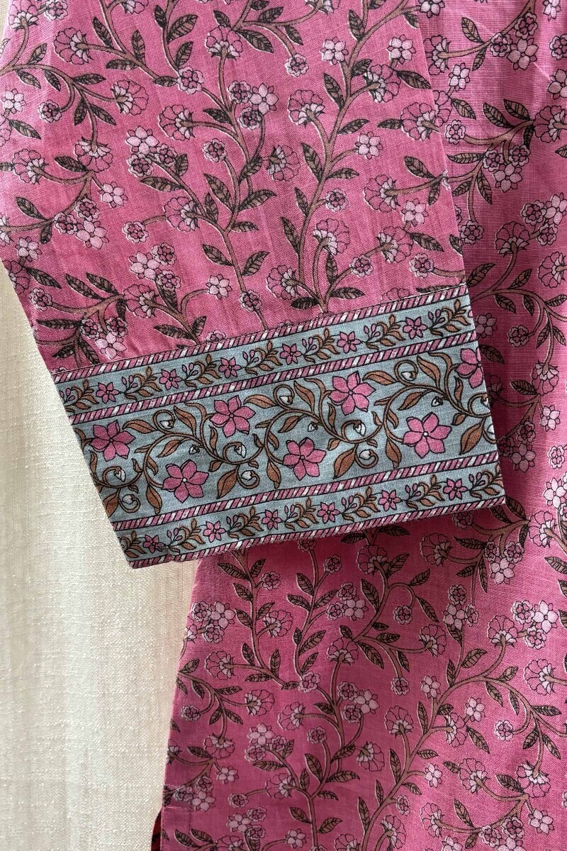 Pink Hand Printed Straight Kurta