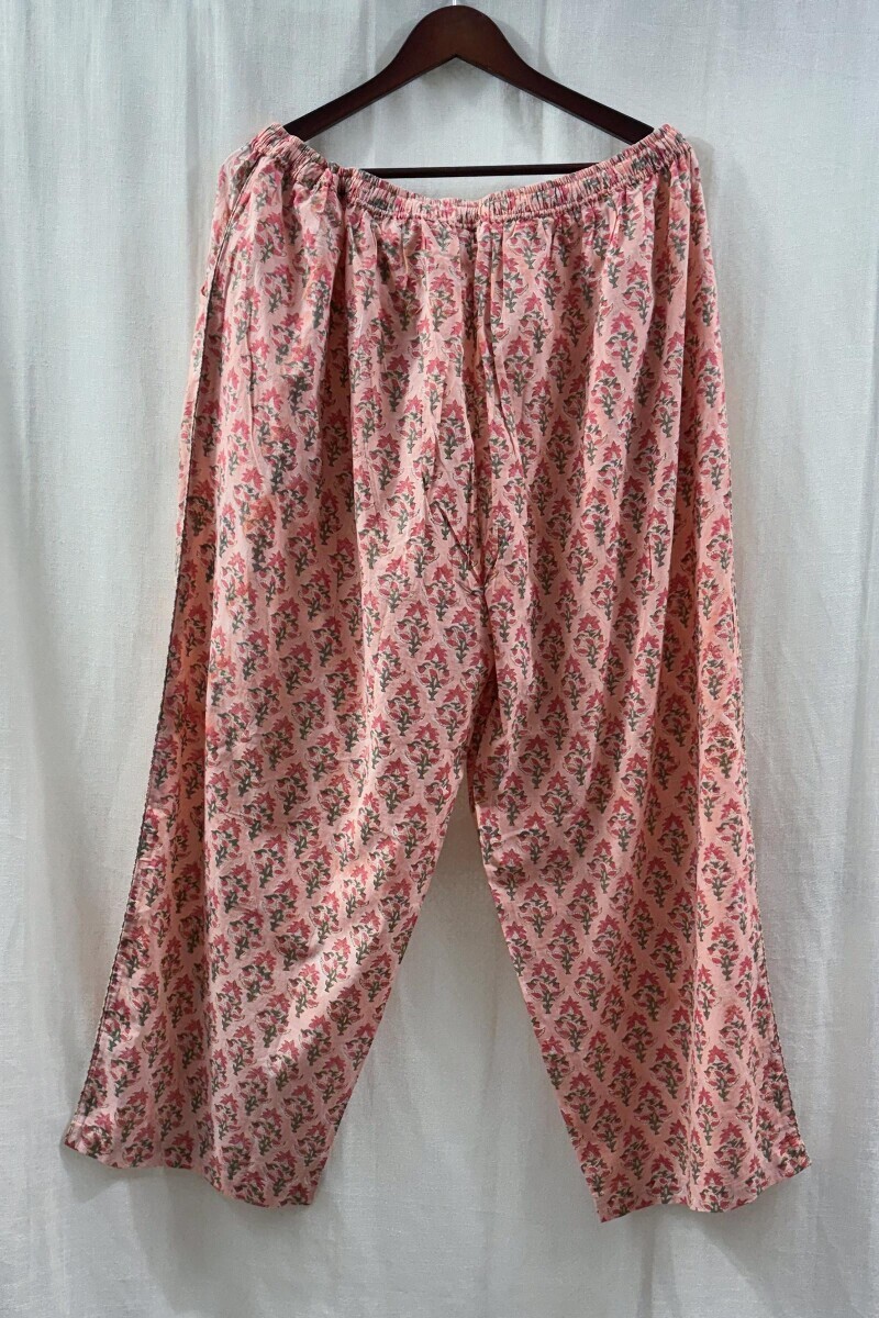 Peach Hand Block-Printed Cotton Straight Farsi