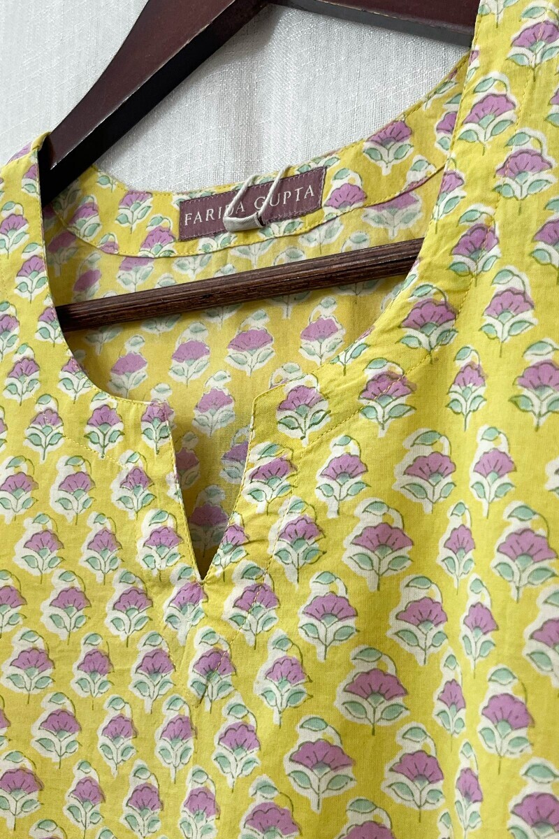 Yellow Hand Block-Printed Cotton Loungewear Set