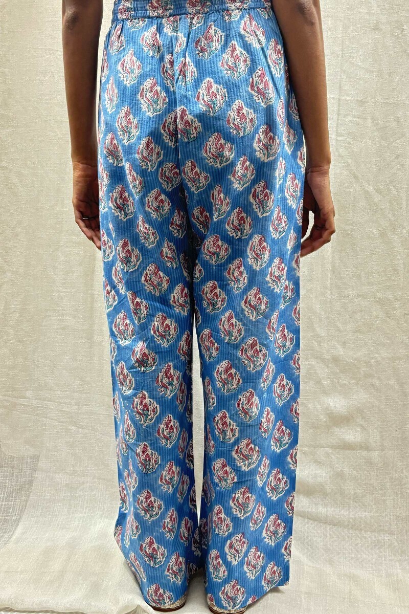 Blue Handcrafted Cotton Dobby Straight Farsi