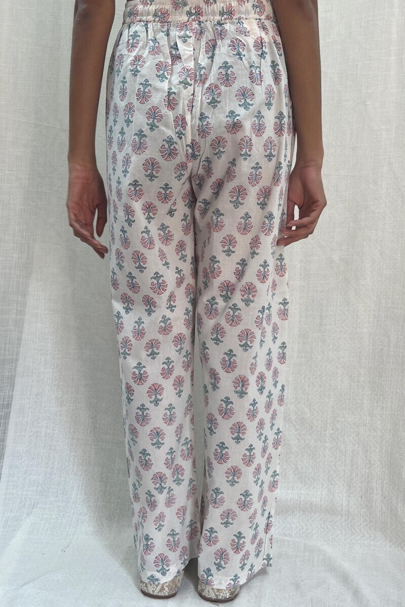 Off-White Hand Block-Printed Cotton Mul Straight Farsi
