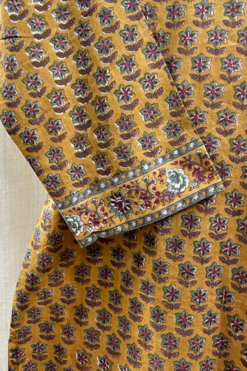 Mustard Hand Block-Printed Straight Kurta