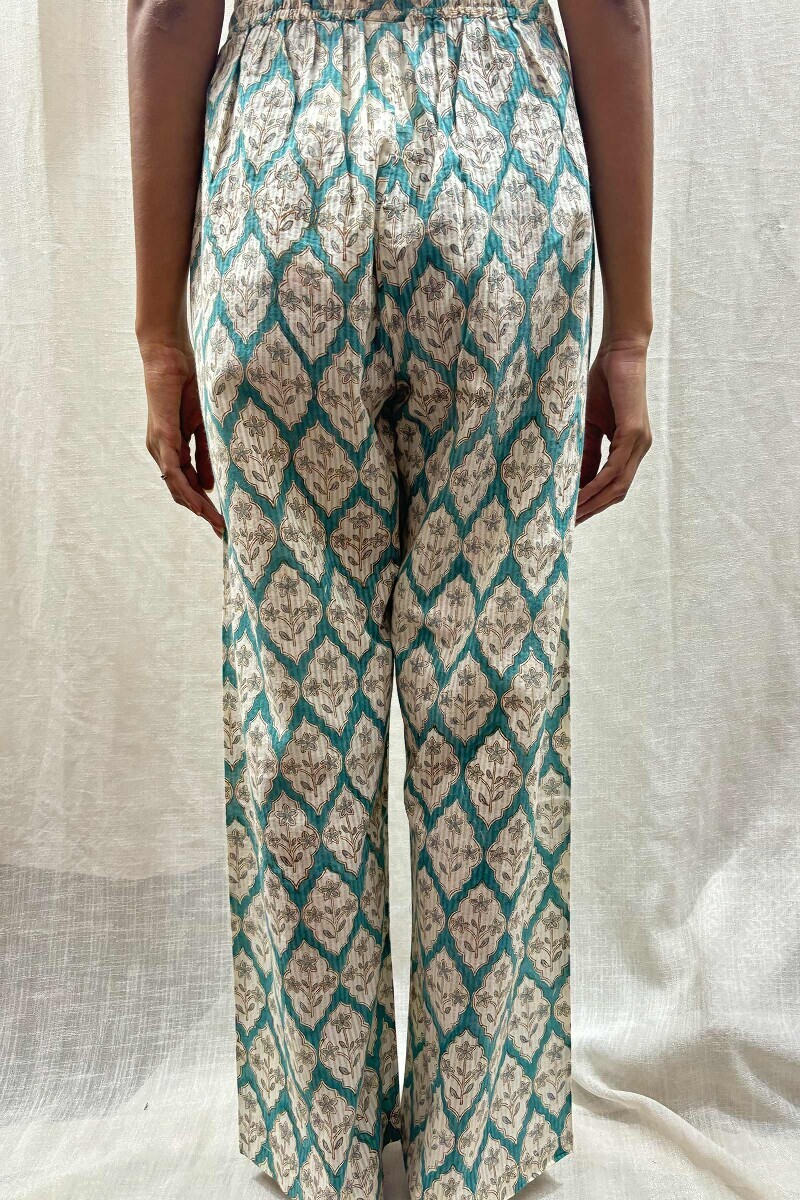 Green Hand Block-Printed Cotton Dobby Straight Farsi