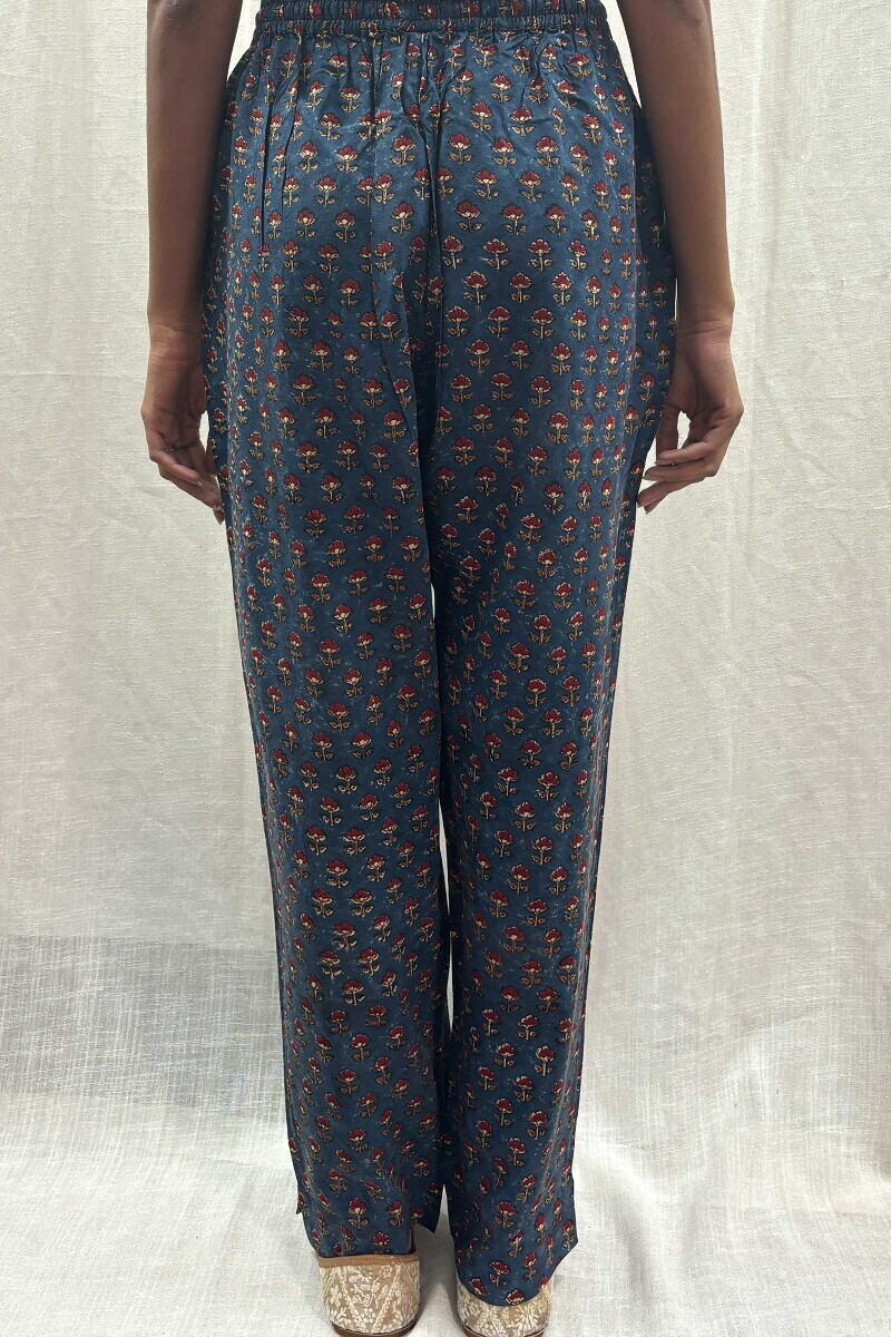 Blue Hand Block-Printed Narrow Pants