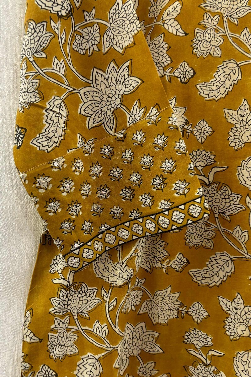 Mustard Hand Block-Printed Kurta