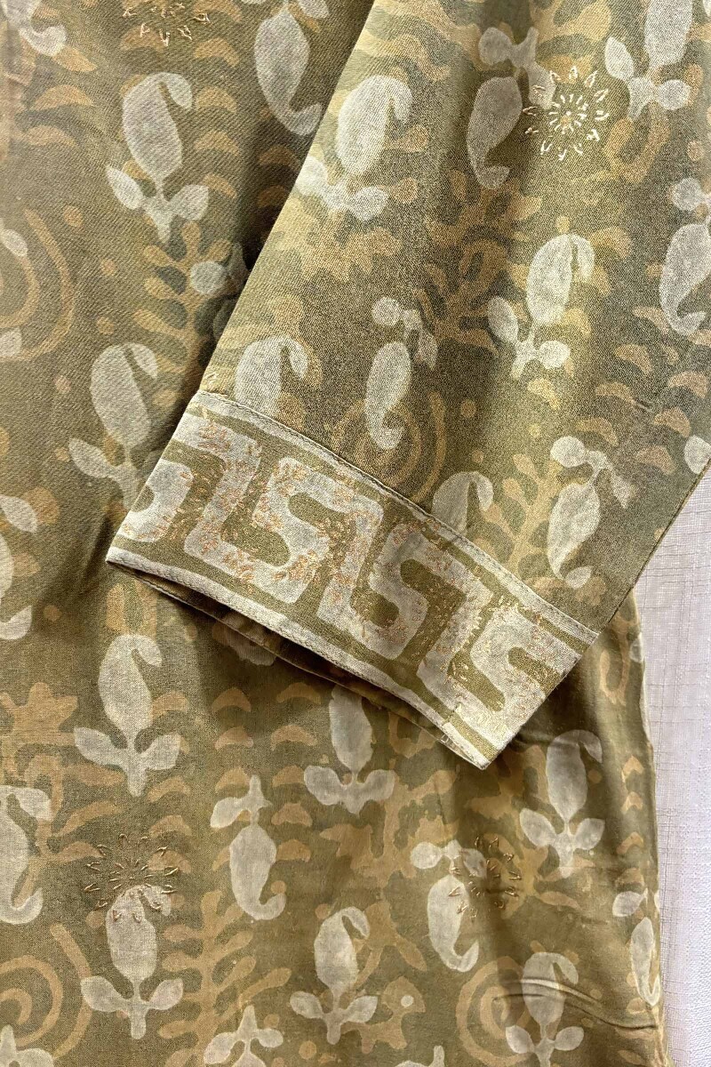 Green Hand Block-Printed Dabu Kurta