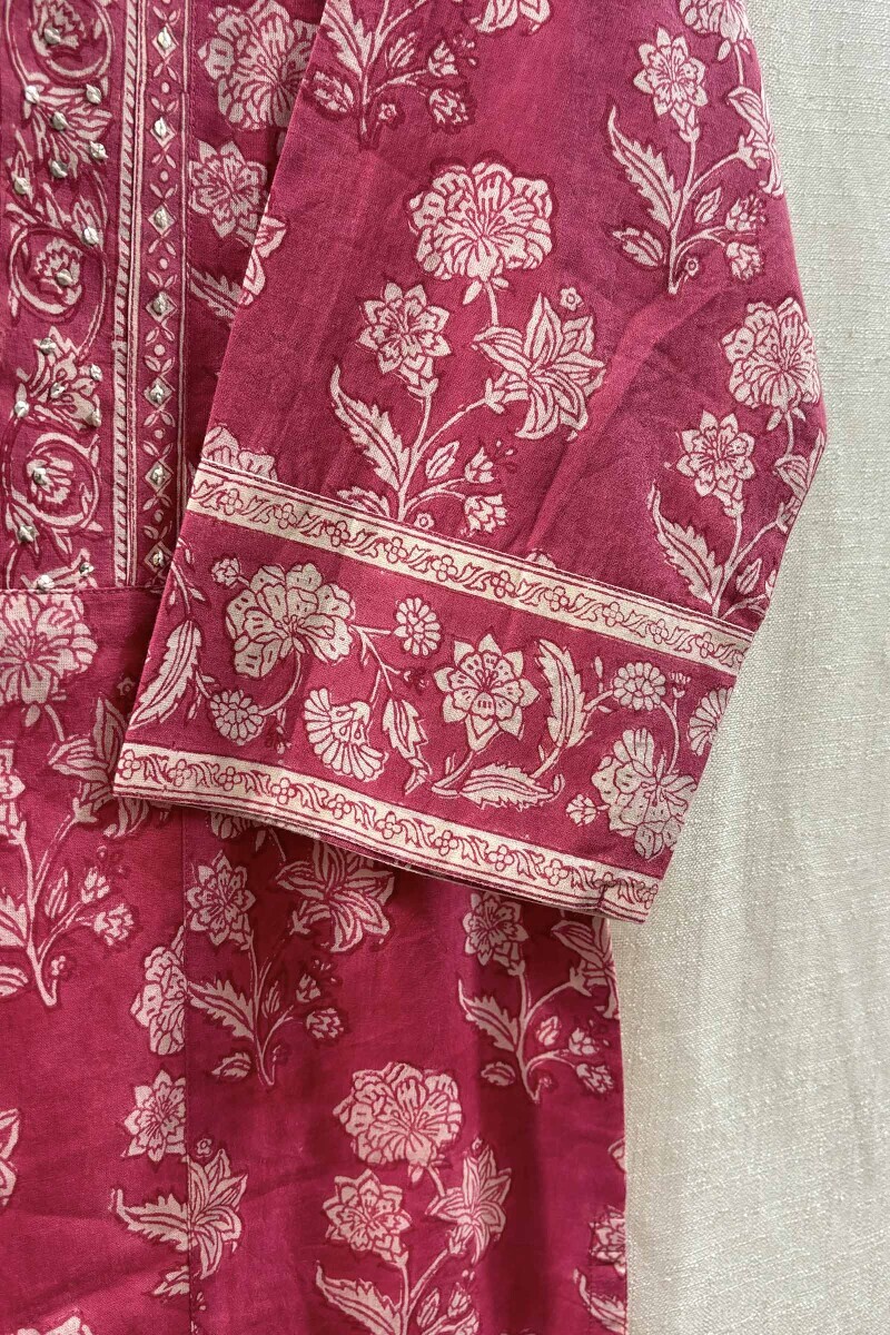 Pink Hand Block-Printed Kurta
